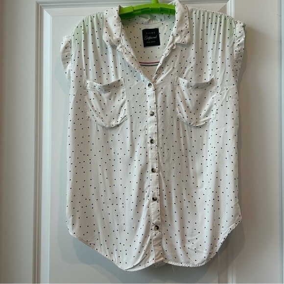 Jach's Girlfriend black white polka dot sleeveless blouse Sz L self fabric trim - Picture 1 of 6